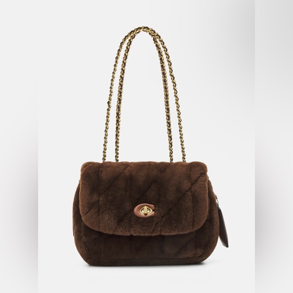 Coach Pillow Madison Shearling Bag Brown Chain Shoulder Flap Luxury - Picture 2 of 5